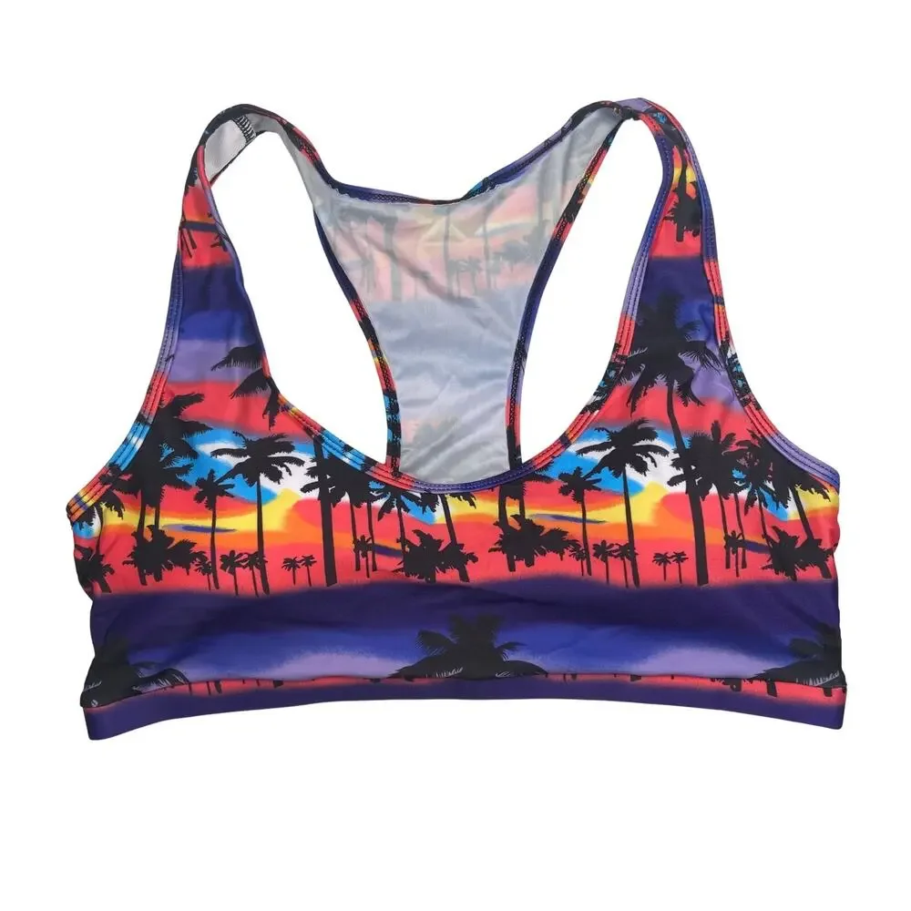 Swimsuit Top Women's Size XL Racerback Padded Bikini Top Palm Tree Sunset